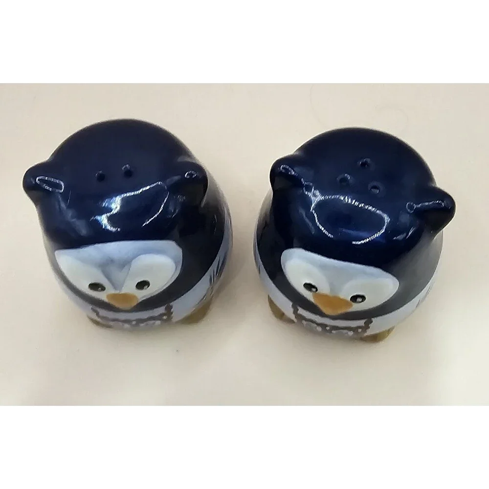 Temptations Old World Dark Blue Ceramic Owl Salt & Pepper Shaker Set